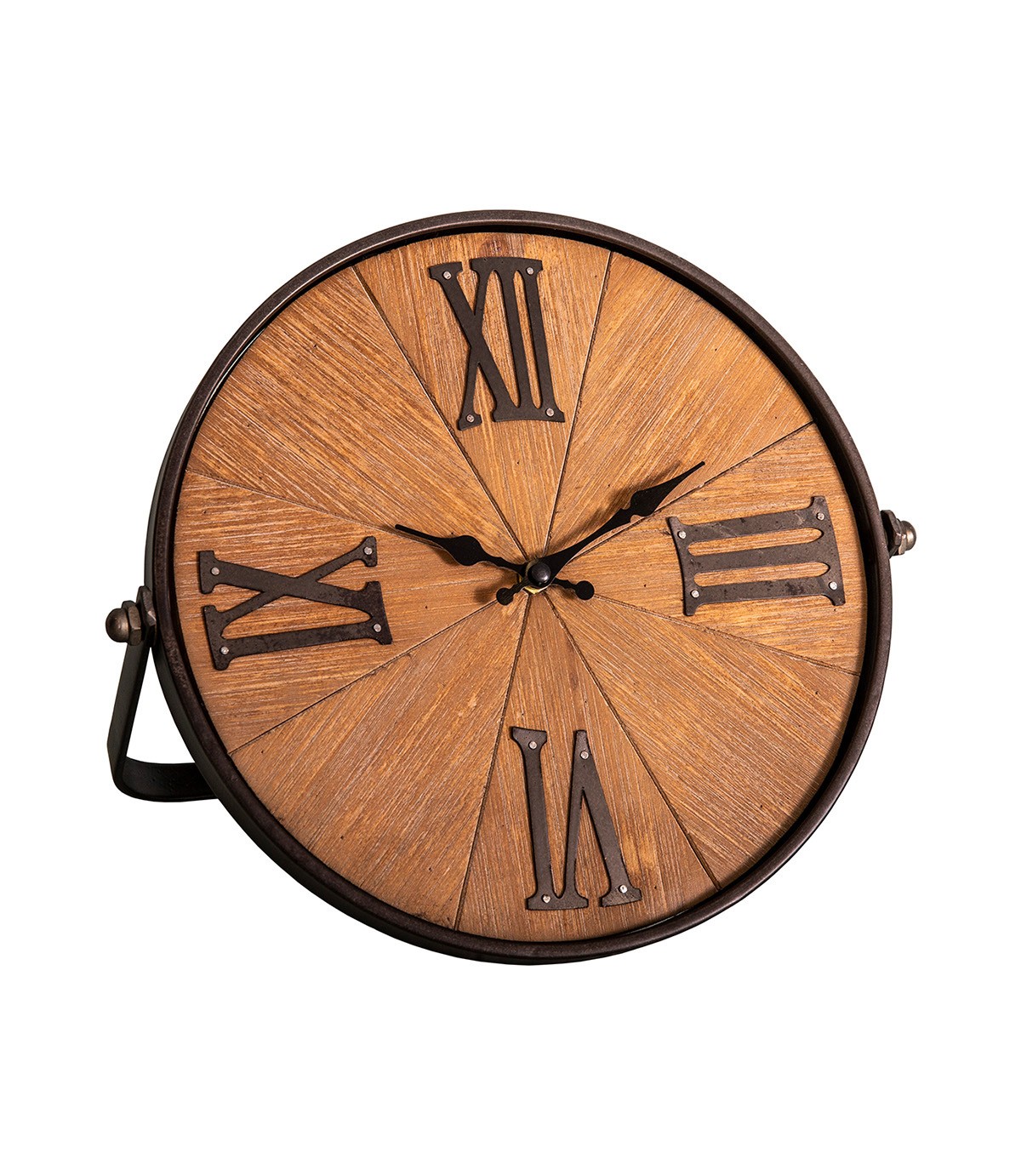 Iron and wood clock Ø 26 cm