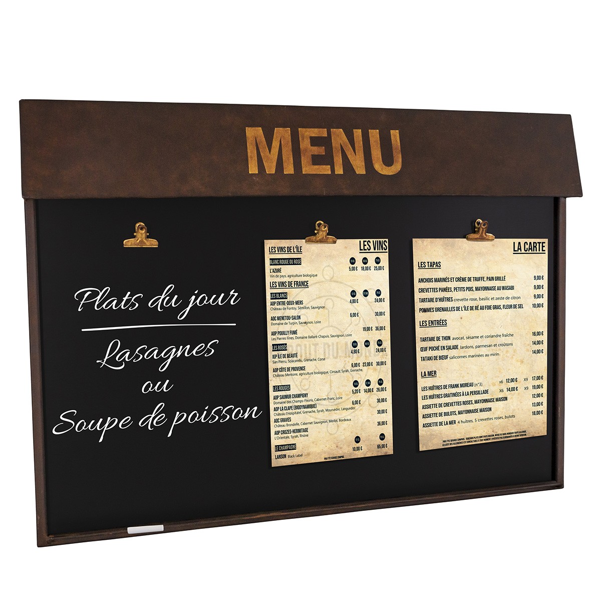 Menu holder with blackboard and clips 75 x 55 x 6 cm - Image 2