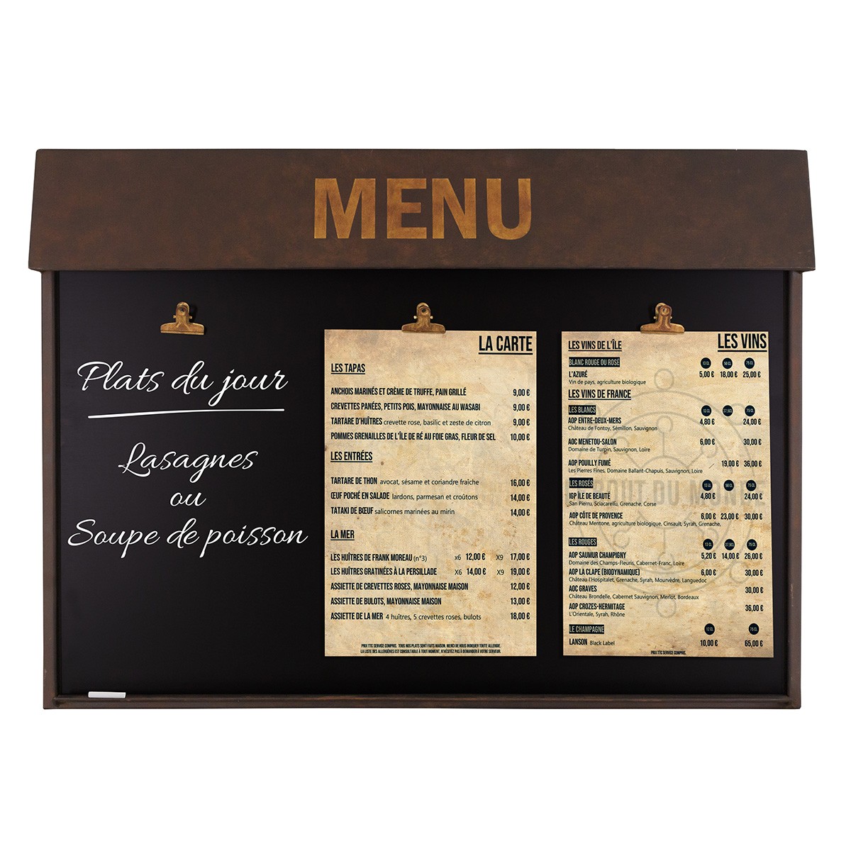 Menu holder with blackboard and clips 75 x 55 x 6 cm - Image 4