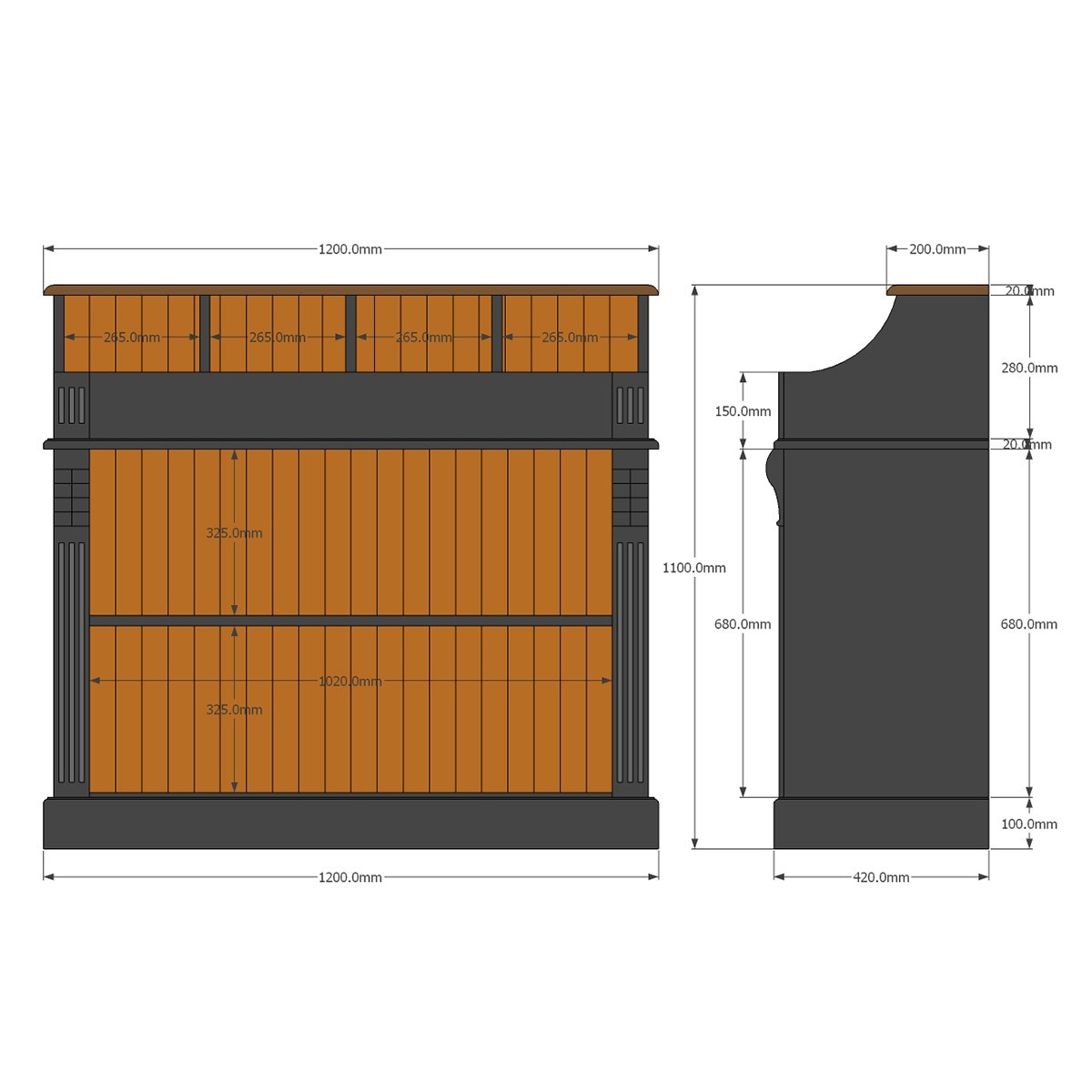 4-compartment unit L 120 x H 110 x D 42 with oak top - Image 3