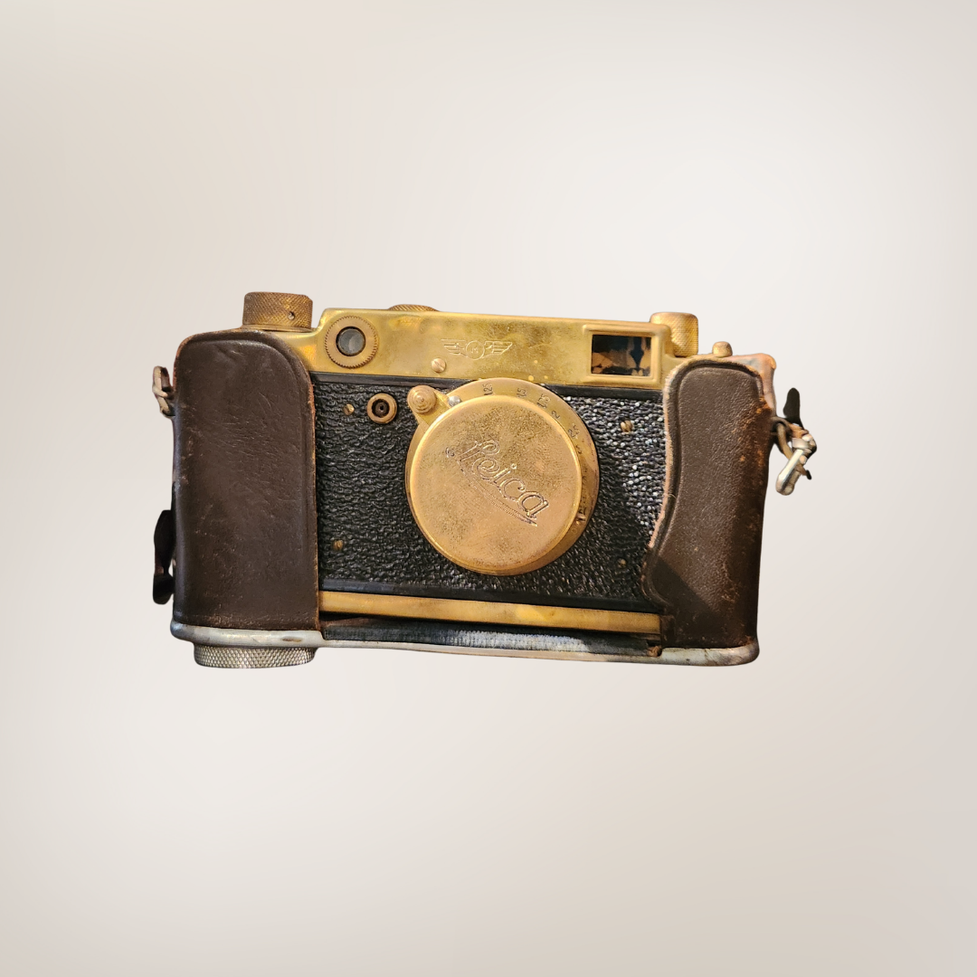 Vintage Leica III 35mm Rangefinder Camera with Original Leather Case (Gold Finish)