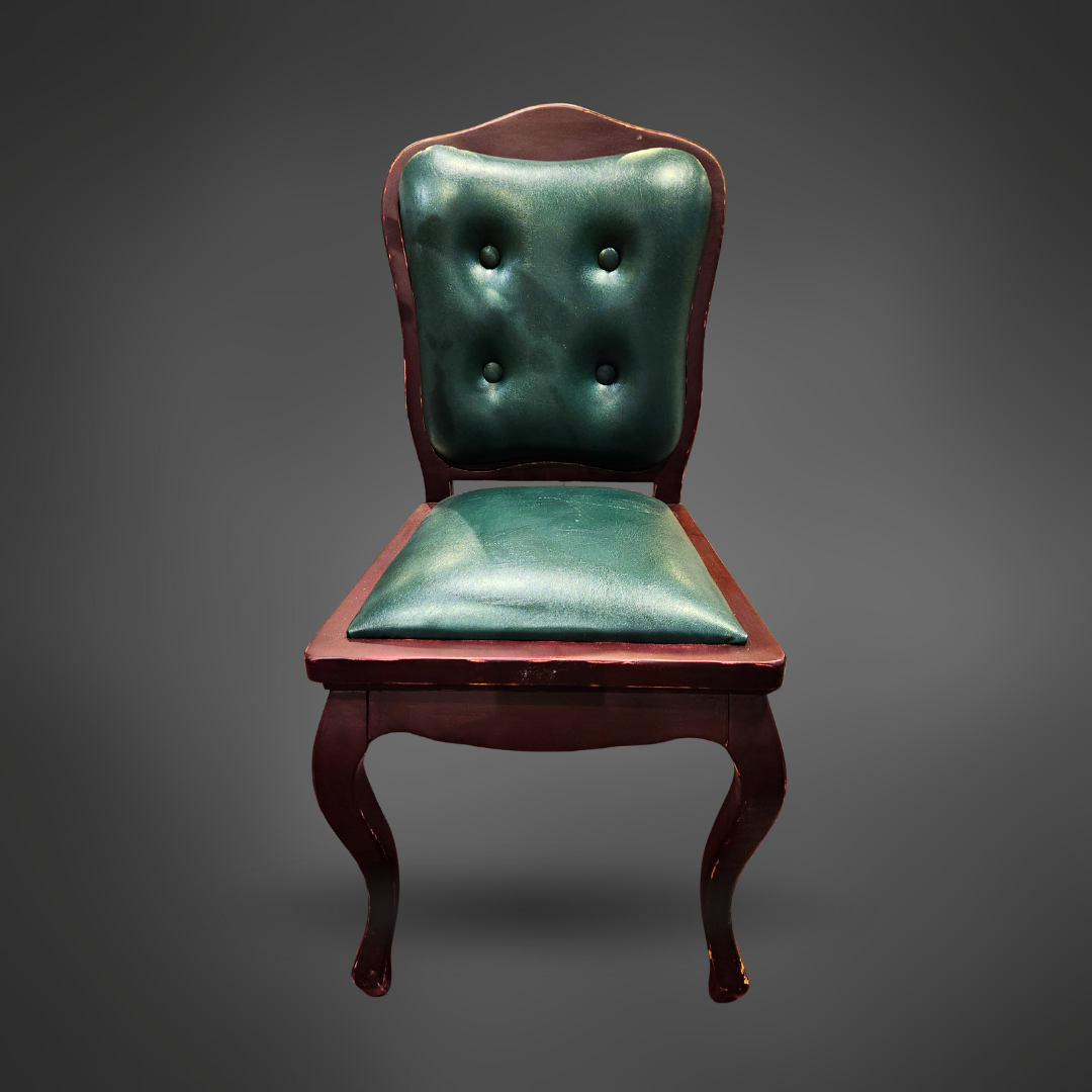 Vintage-Inspired Green Tufted Faux Leather Dining Chair - Elegant Walnut Finish